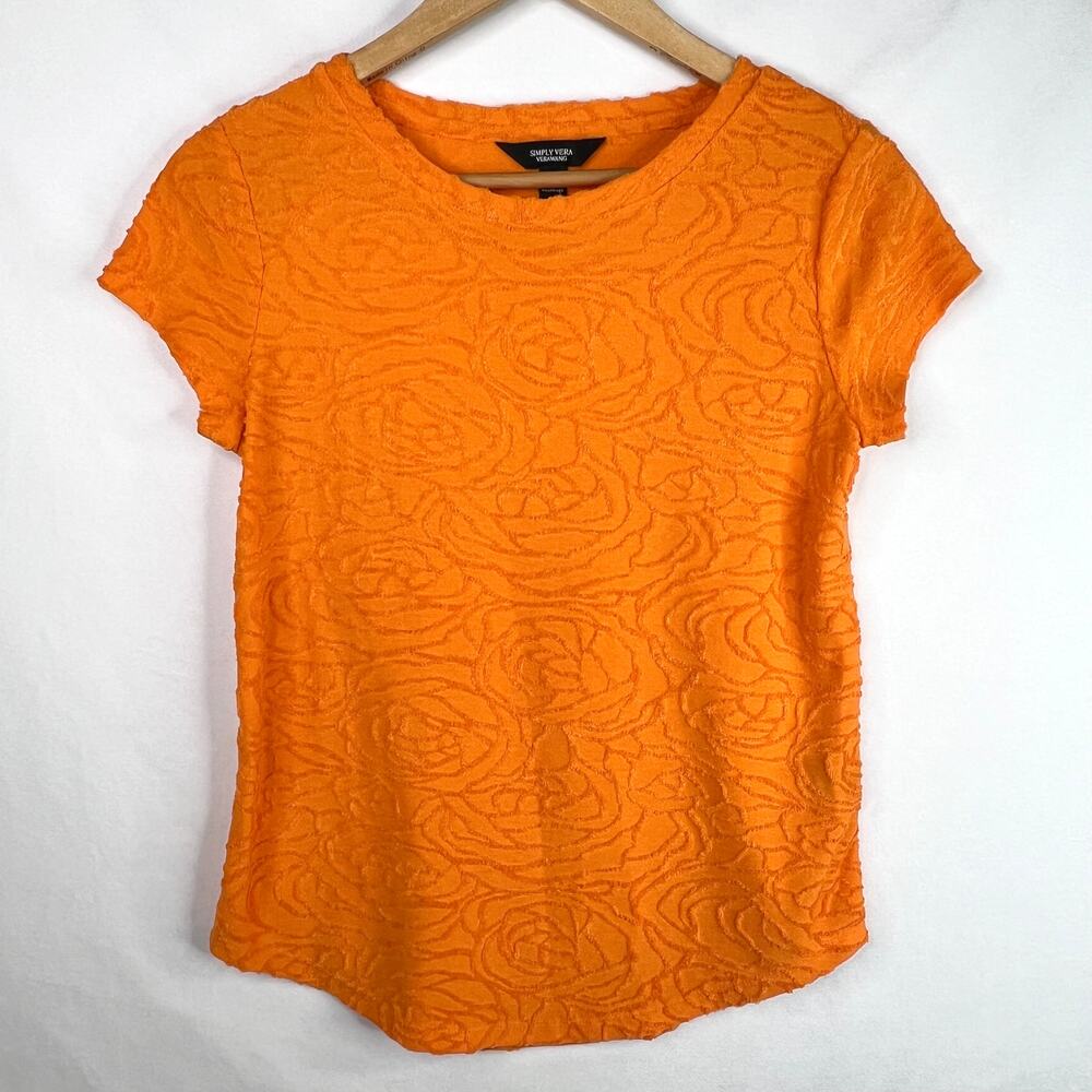 Simply Vera Vera Wang Orange Rose Short Sleeve Shirt XS